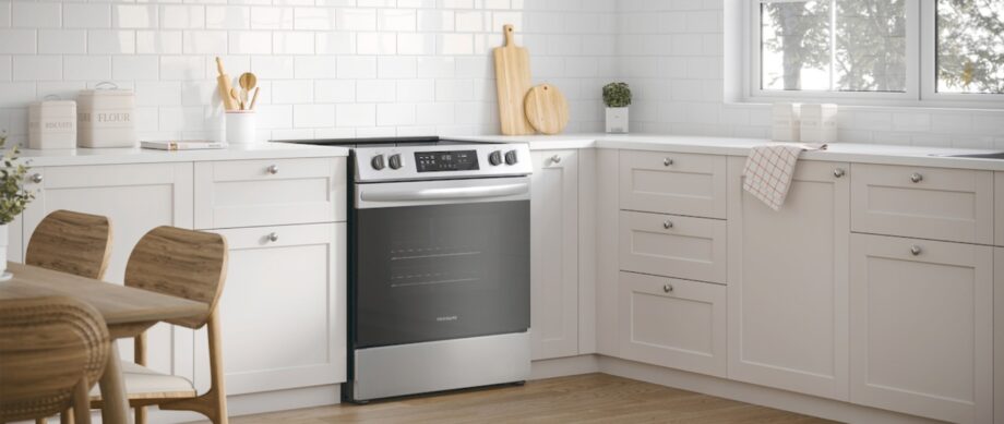 Frigidaire 30 Front Control Electric Range with Steam Clean FCFE3062AS Installed