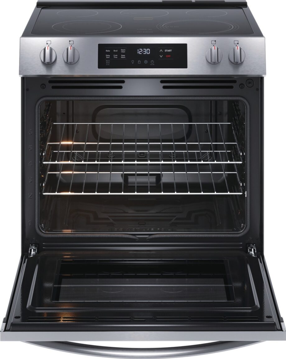 Frigidaire 30 Front Control Electric Range with Steam Clean FCFE3062AS Open