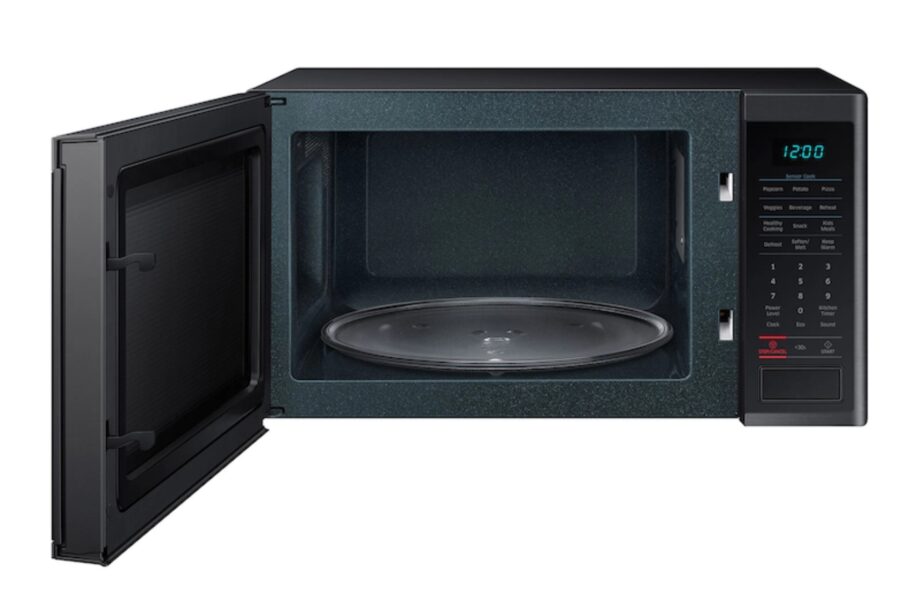 Samsung 1.4 cu. ft. Countertop Microwave in Black Stainless Steel MS14K6000AG Open
