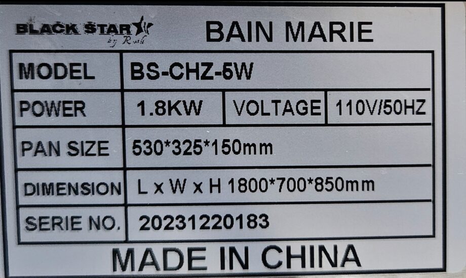 Commercial Bain Marie Specs