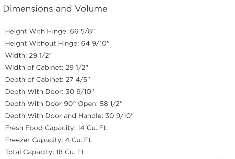 Frigidaire FFHT1824US Dimensions